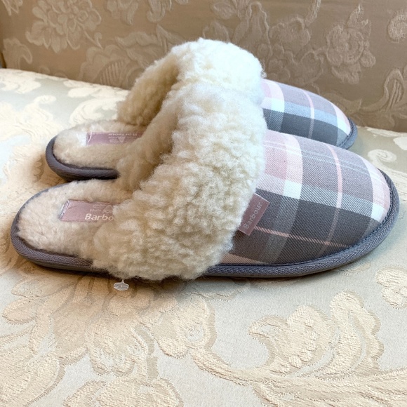 BARBOUR Lydia pink/grey tartan mule slipper - Picture 1 of 11